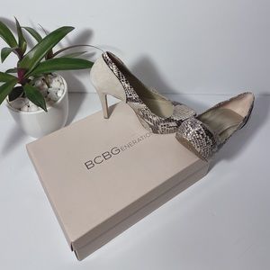 BCBGeneration suede and snake skin heels